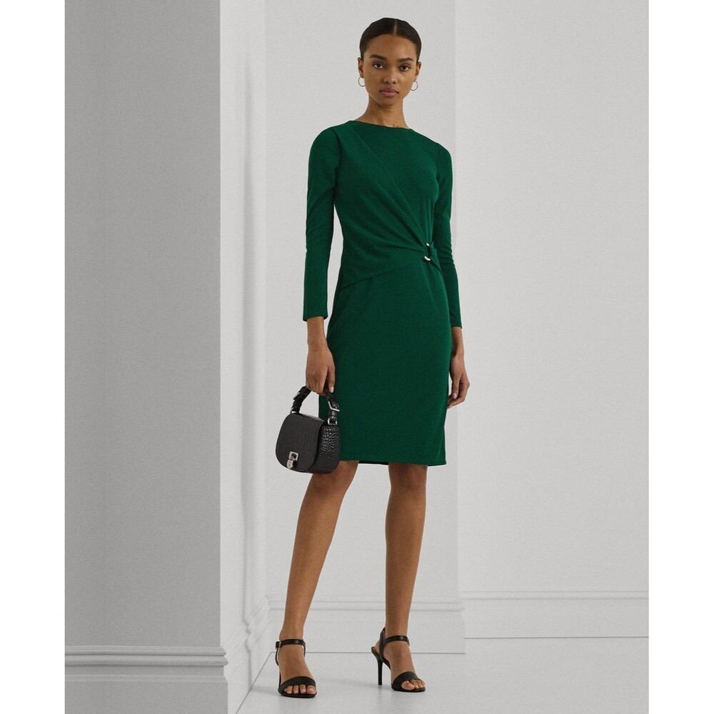 Lauren Ralph Lauren Women's Emerald Green Jersey 3/4 Sleeve Dress Size 14 NWT
